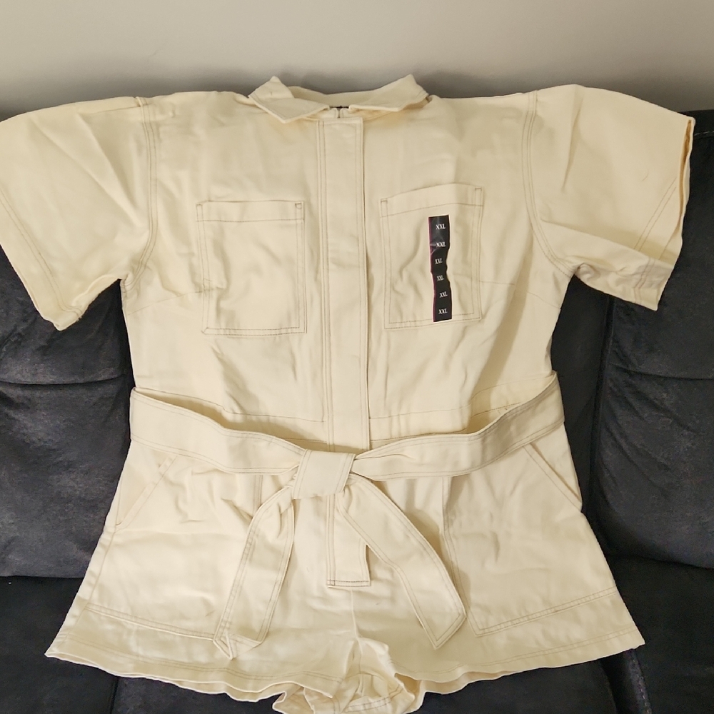 Cream Jumpsuit with Belt